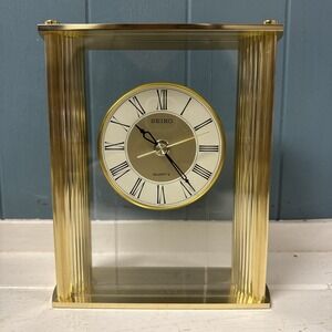 Vintage Seiko Quartz Carriage Gold Brass Mantle‎ Clock Gold Made In Japan Works